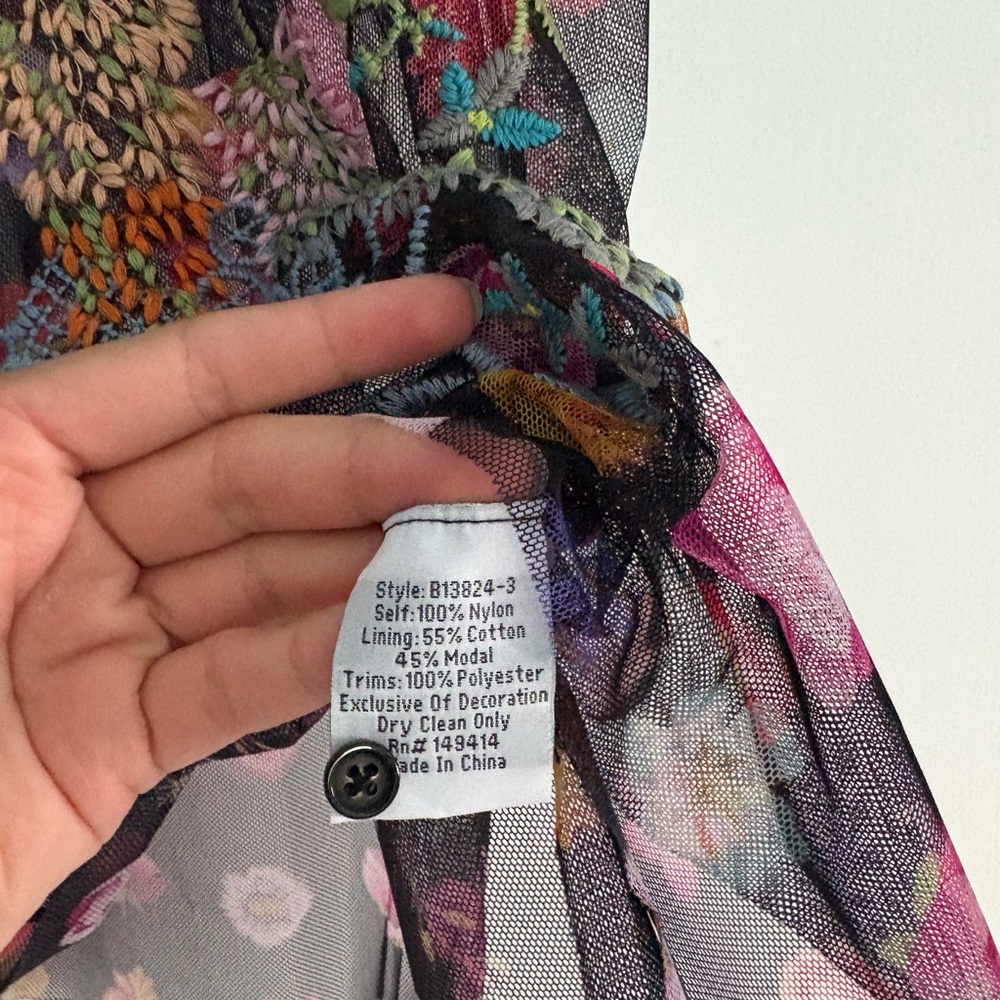 Johnny Was - Floral Embroidered Sheer Black Top - Picture 4 of 9